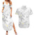 Polynesia Hammerhead Shark Couples Matching Summer Maxi Dress and Hawaiian Shirt Tropical Flowers Tribal Pattern White