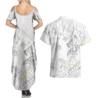Polynesia Hammerhead Shark Couples Matching Summer Maxi Dress and Hawaiian Shirt Tropical Flowers Tribal Pattern White LT05 - Polynesian Pride