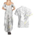 Polynesia Hammerhead Shark Couples Matching Summer Maxi Dress and Hawaiian Shirt Tropical Flowers Tribal Pattern White