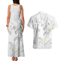 Polynesia Hammerhead Shark Couples Matching Tank Maxi Dress and Hawaiian Shirt Tropical Flowers Tribal Pattern White LT05 - Polynesian Pride
