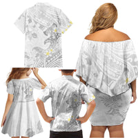 Polynesia Hammerhead Shark Family Matching Off Shoulder Short Dress and Hawaiian Shirt Tropical Flowers Tribal Pattern White LT05 - Polynesian Pride