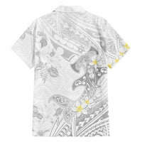 Polynesia Hammerhead Shark Family Matching Off Shoulder Short Dress and Hawaiian Shirt Tropical Flowers Tribal Pattern White LT05 - Polynesian Pride