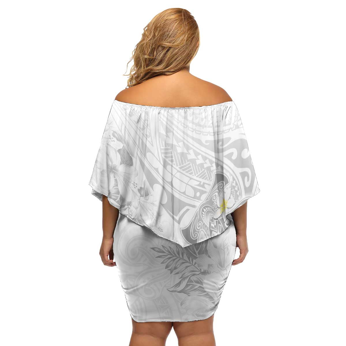 Polynesia Hammerhead Shark Family Matching Off Shoulder Short Dress and Hawaiian Shirt Tropical Flowers Tribal Pattern White LT05 - Polynesian Pride