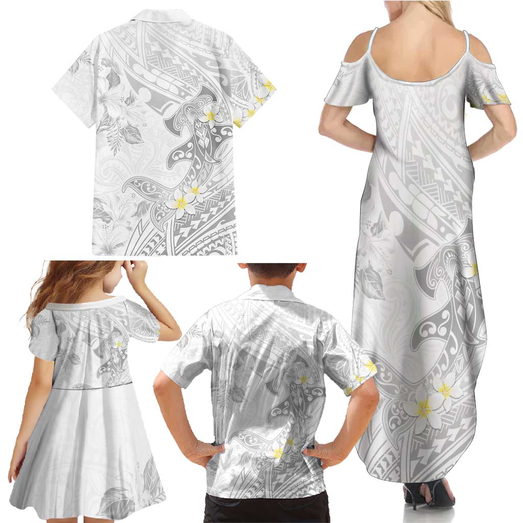Polynesia Hammerhead Shark Family Matching Summer Maxi Dress and Hawaiian Shirt Tropical Flowers Tribal Pattern White LT05 - Polynesian Pride