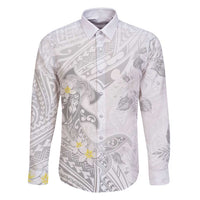 Polynesia Hammerhead Shark Family Matching Tank Maxi Dress and Hawaiian Shirt Tropical Flowers Tribal Pattern White LT05 Dad's Shirt - Long Sleeve White - Polynesian Pride