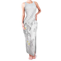Polynesia Hammerhead Shark Family Matching Tank Maxi Dress and Hawaiian Shirt Tropical Flowers Tribal Pattern White LT05 Mom's Dress White - Polynesian Pride