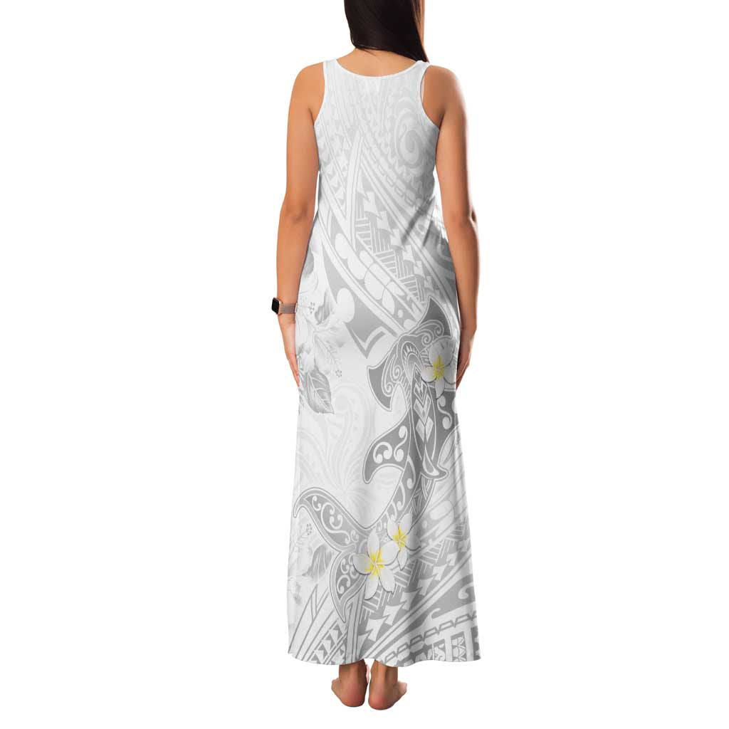 Polynesia Hammerhead Shark Family Matching Tank Maxi Dress and Hawaiian Shirt Tropical Flowers Tribal Pattern White LT05 - Polynesian Pride