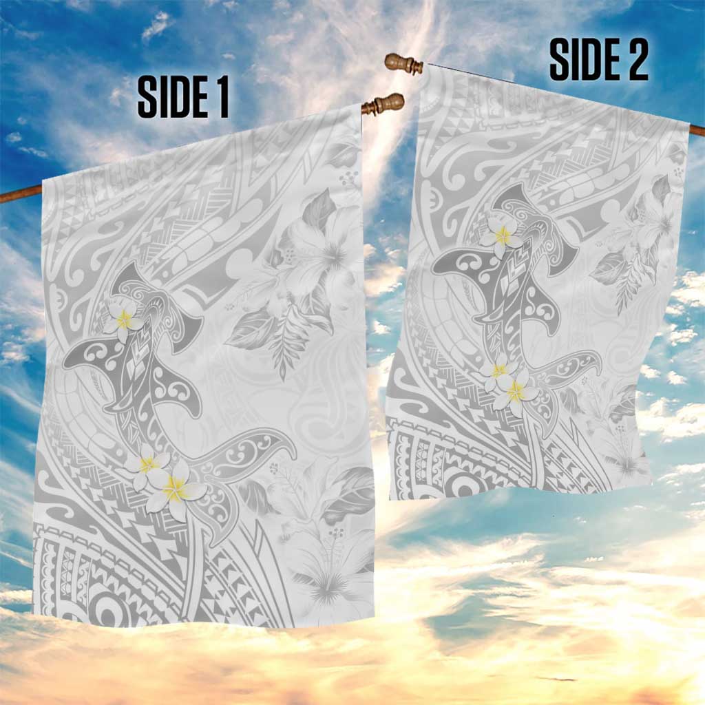 Polynesia Hammerhead Shark Garden Flag Tropical Flowers Tribal Pattern White LT05 - Polynesian Pride