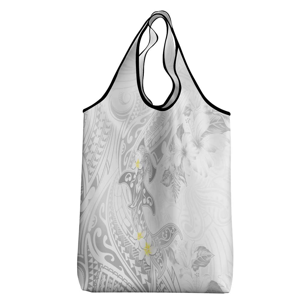 Polynesia Hammerhead Shark Grocery Bag Tropical Flowers Tribal Pattern White LT05 - Polynesian Pride