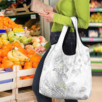 Polynesia Hammerhead Shark Grocery Bag Tropical Flowers Tribal Pattern White LT05 - Polynesian Pride