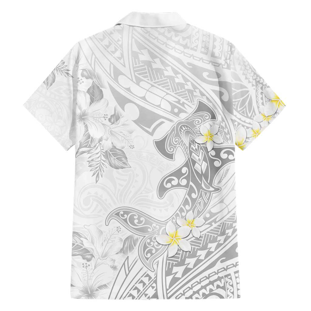 Polynesia Hammerhead Shark Hawaiian Shirt Tropical Flowers Tribal Pattern White LT05 - Polynesian Pride