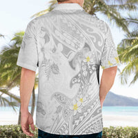 Polynesia Hammerhead Shark Hawaiian Shirt Tropical Flowers Tribal Pattern White LT05 - Polynesian Pride