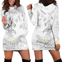 Polynesia Hammerhead Shark Hoodie Dress Tropical Flowers Tribal Pattern White LT05 - Polynesian Pride