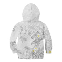 Polynesia Hammerhead Shark Kid Hoodie Tropical Flowers Tribal Pattern White