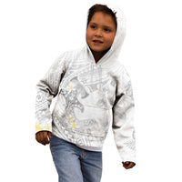Polynesia Hammerhead Shark Kid Hoodie Tropical Flowers Tribal Pattern White