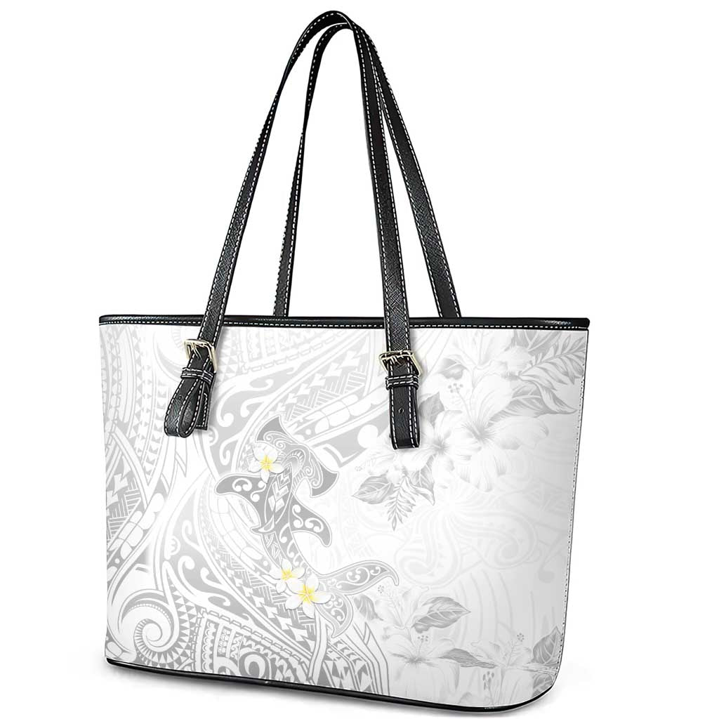 Polynesia Hammerhead Shark Leather Tote Bag Tropical Flowers Tribal Pattern White LT05 - Polynesian Pride