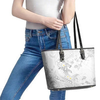 Polynesia Hammerhead Shark Leather Tote Bag Tropical Flowers Tribal Pattern White LT05 - Polynesian Pride
