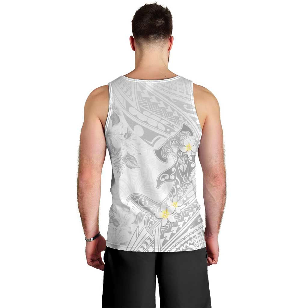 Polynesia Hammerhead Shark Men Tank Top Tropical Flowers Tribal Pattern White LT05 - Polynesian Pride