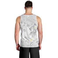 Polynesia Hammerhead Shark Men Tank Top Tropical Flowers Tribal Pattern White LT05 - Polynesian Pride