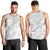 Polynesia Hammerhead Shark Men Tank Top Tropical Flowers Tribal Pattern White