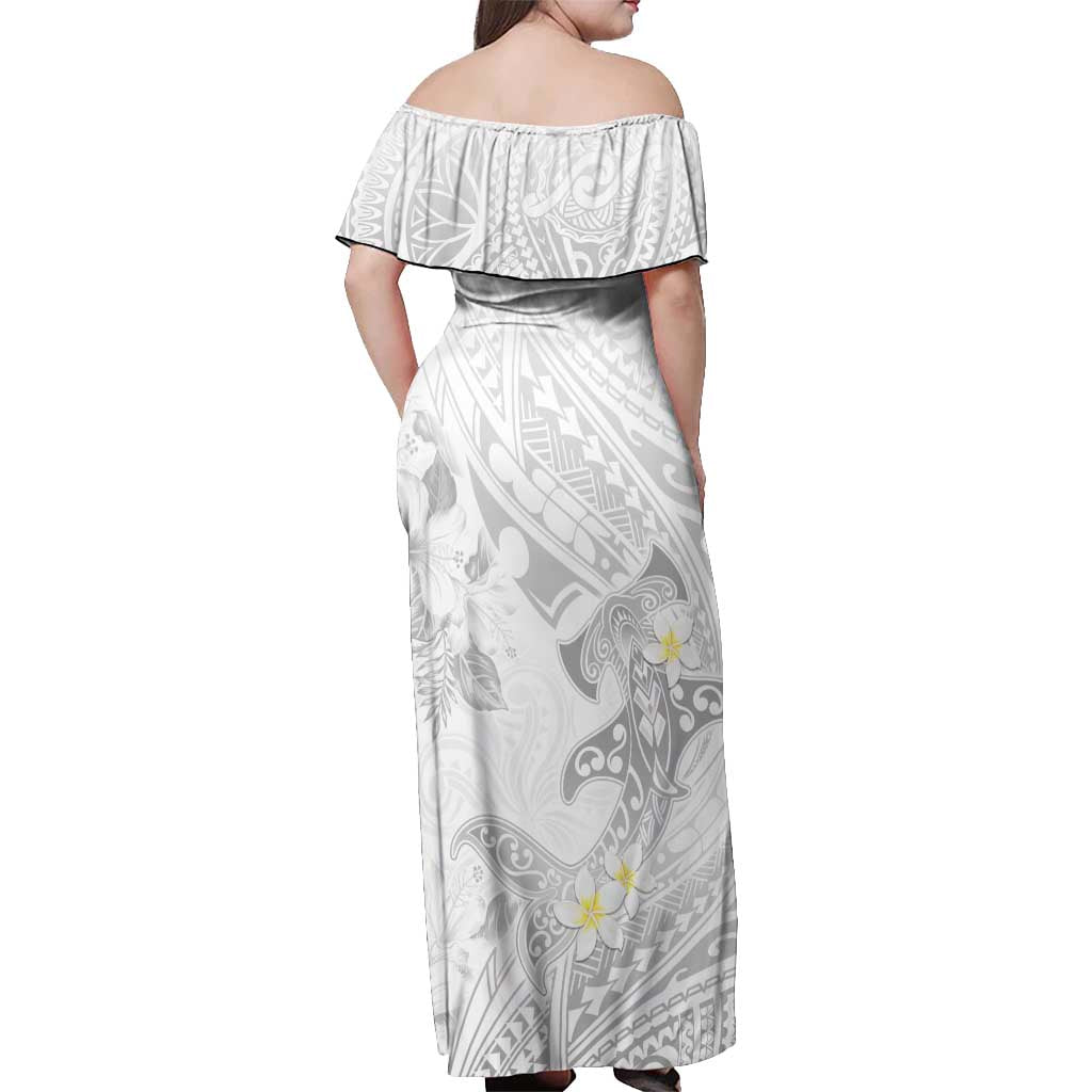 Polynesia Hammerhead Shark Off Shoulder Maxi Dress Tropical Flowers Tribal Pattern White LT05 - Polynesian Pride