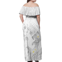 Polynesia Hammerhead Shark Off Shoulder Maxi Dress Tropical Flowers Tribal Pattern White LT05 - Polynesian Pride
