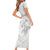 Polynesia Hammerhead Shark Short Sleeve Bodycon Dress Tropical Flowers Tribal Pattern White