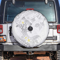 Polynesia Hammerhead Shark Spare Tire Cover Tropical Flowers Tribal Pattern White LT05 White - Polynesian Pride