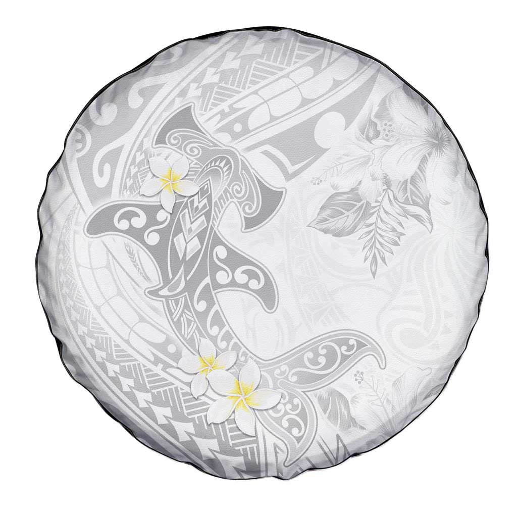 Polynesia Hammerhead Shark Spare Tire Cover Tropical Flowers Tribal Pattern White LT05 - Polynesian Pride