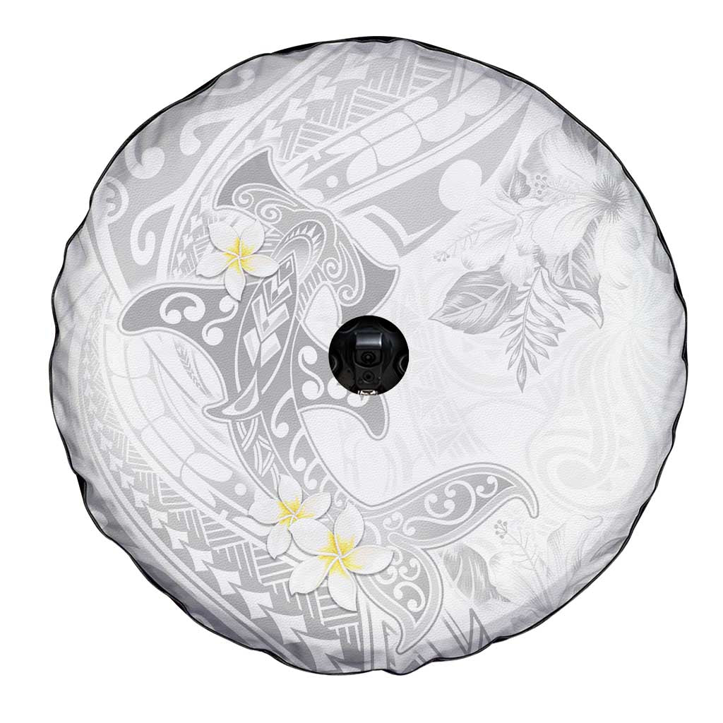 Polynesia Hammerhead Shark Spare Tire Cover Tropical Flowers Tribal Pattern White LT05 - Polynesian Pride