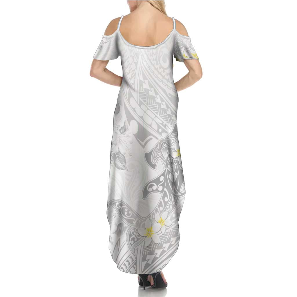 Polynesia Hammerhead Shark Summer Maxi Dress Tropical Flowers Tribal Pattern White LT05 - Polynesian Pride