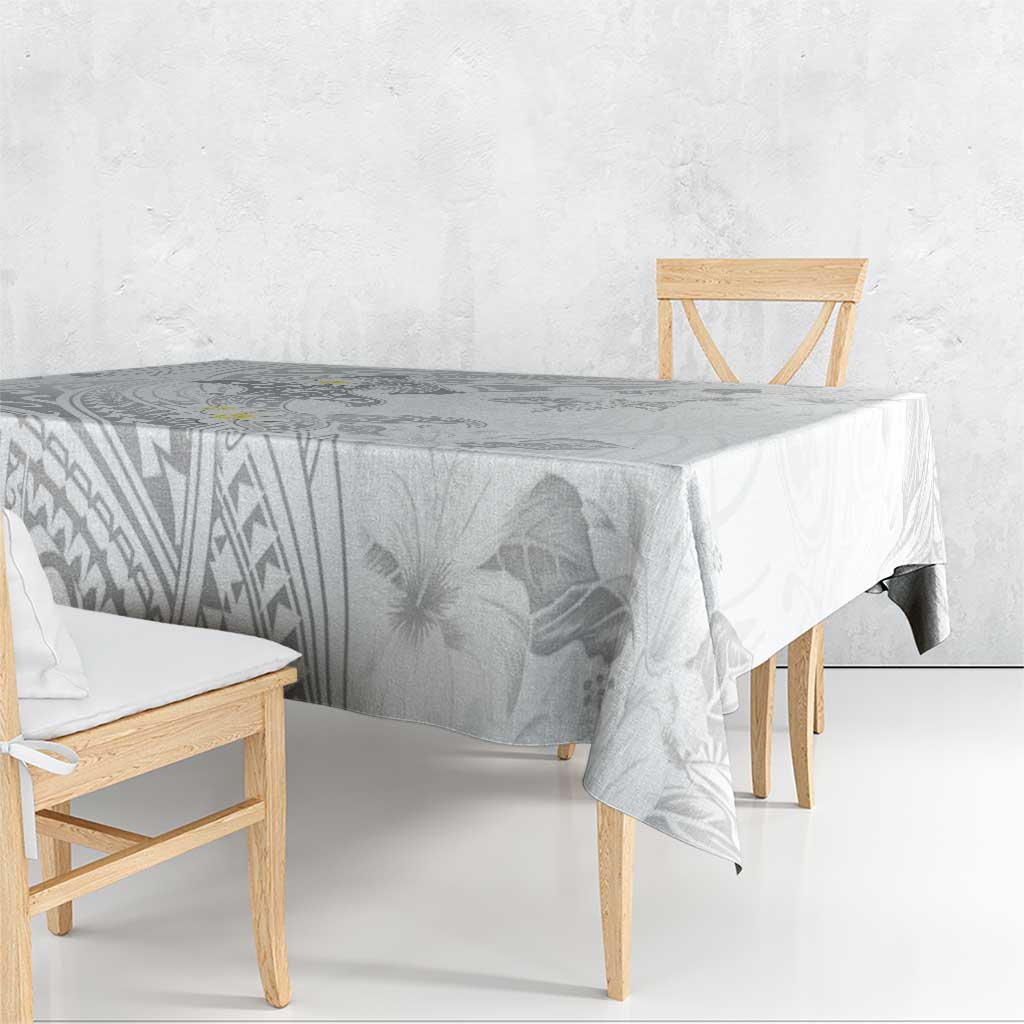 Polynesia Hammerhead Shark Tablecloth Tropical Flowers Tribal Pattern White LT05 - Polynesian Pride