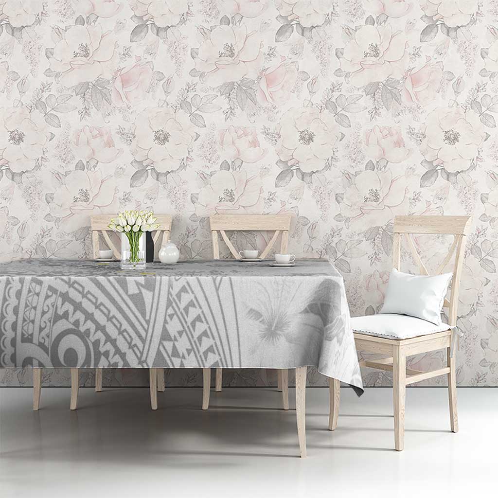 Polynesia Hammerhead Shark Tablecloth Tropical Flowers Tribal Pattern White LT05 - Polynesian Pride