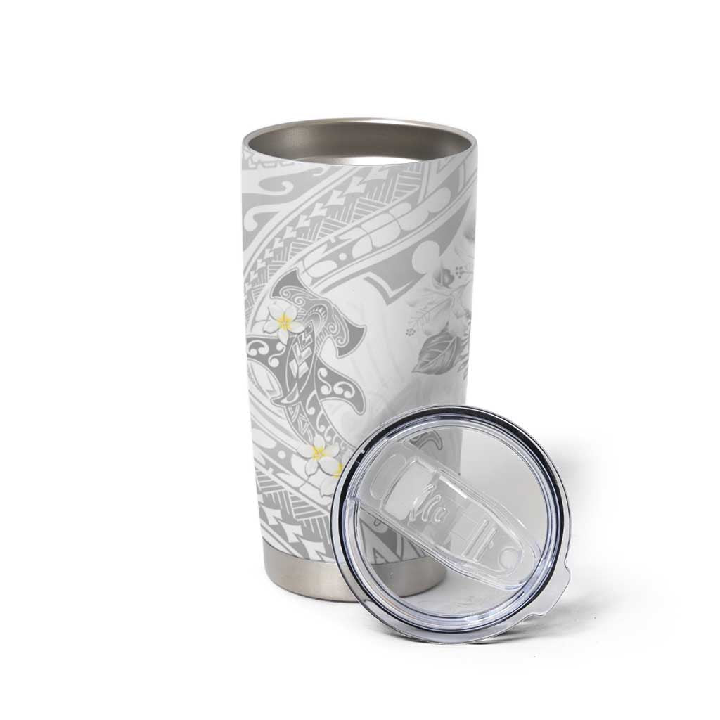 Polynesia Hammerhead Shark Tumbler Cup Tropical Flowers Tribal Pattern White LT05 - Polynesian Pride