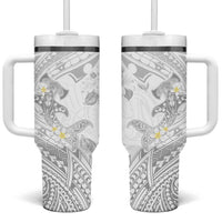 Polynesia Hammerhead Shark Tumbler With Handle Tropical Flowers Tribal Pattern White LT05 One Size: 40 oz White - Polynesian Pride