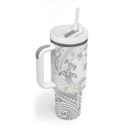 Polynesia Hammerhead Shark Tumbler With Handle Tropical Flowers Tribal Pattern White LT05 - Polynesian Pride
