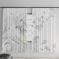 Polynesia Hammerhead Shark Window Curtain Tropical Flowers Tribal Pattern White LT05 With Hooks White - Polynesian Pride