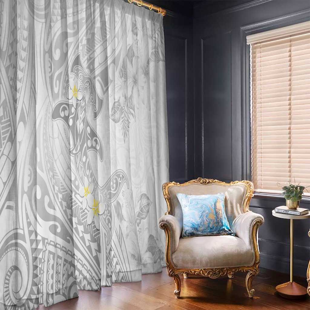 Polynesia Hammerhead Shark Window Curtain Tropical Flowers Tribal Pattern White LT05 - Polynesian Pride