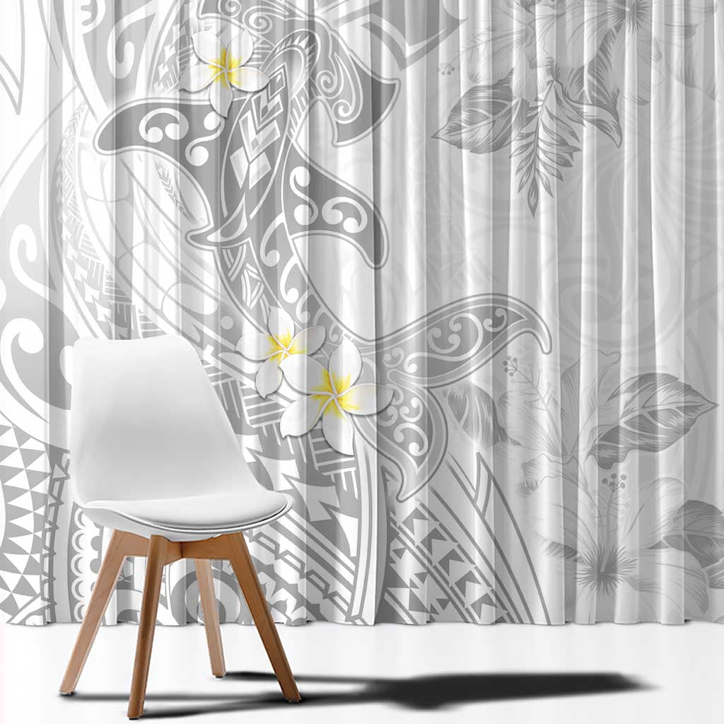 Polynesia Hammerhead Shark Window Curtain Tropical Flowers Tribal Pattern White LT05 - Polynesian Pride