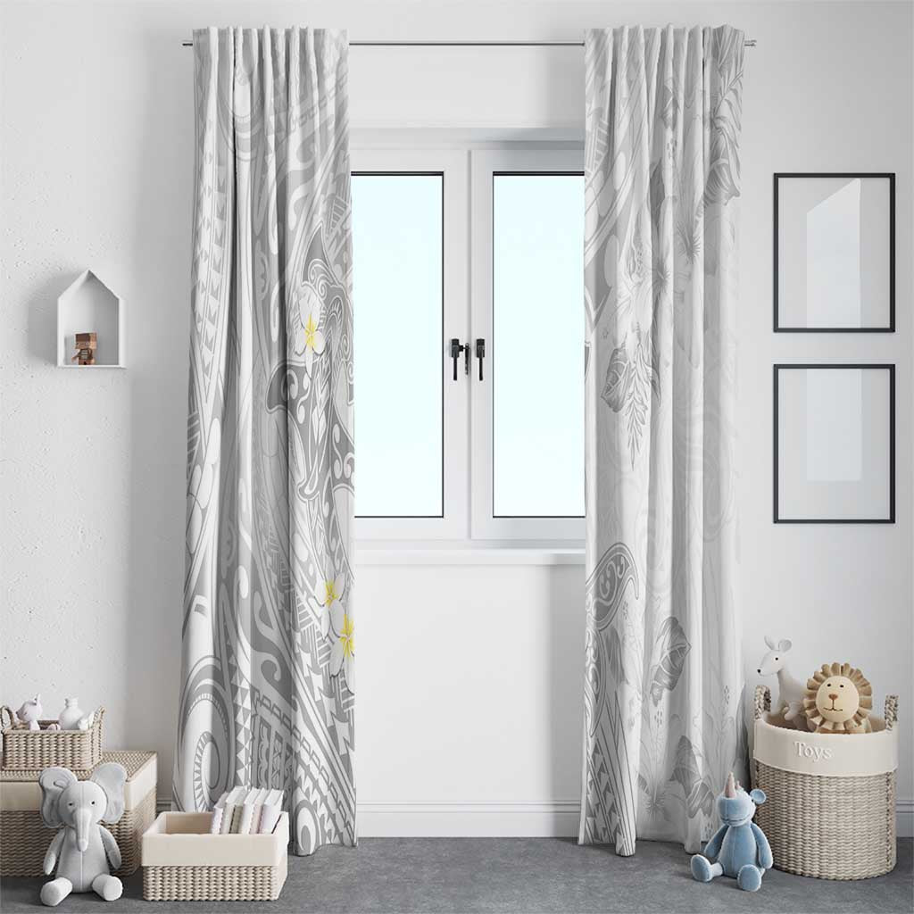 Polynesia Hammerhead Shark Window Curtain Tropical Flowers Tribal Pattern White LT05 - Polynesian Pride