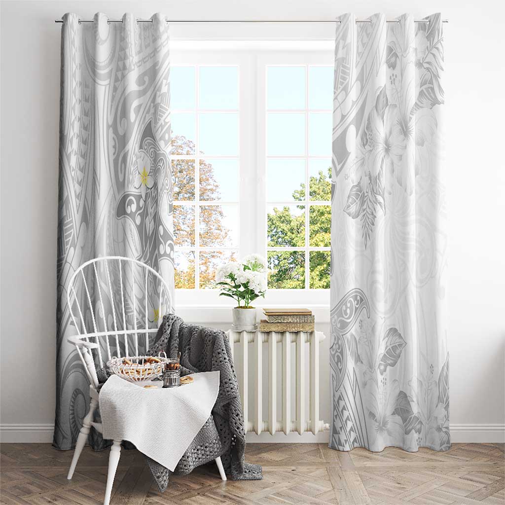 Polynesia Hammerhead Shark Window Curtain Tropical Flowers Tribal Pattern White LT05 - Polynesian Pride