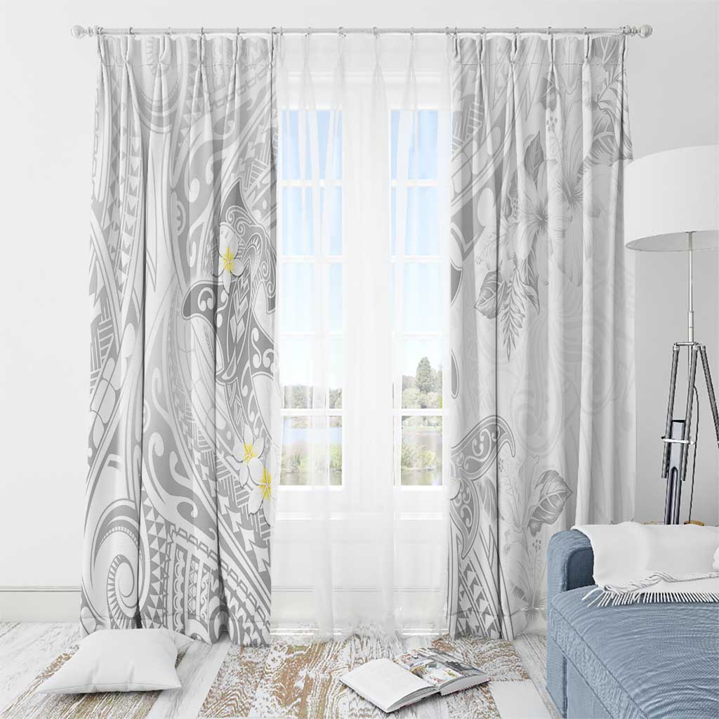 Polynesia Hammerhead Shark Window Curtain Tropical Flowers Tribal Pattern White LT05 - Polynesian Pride