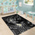 Polynesia Hammerhead Shark Area Rug Tropical Flowers Tribal Pattern Black