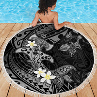 Polynesia Hammerhead Shark Beach Blanket Tropical Flowers Tribal Pattern Black LT05 - Polynesian Pride