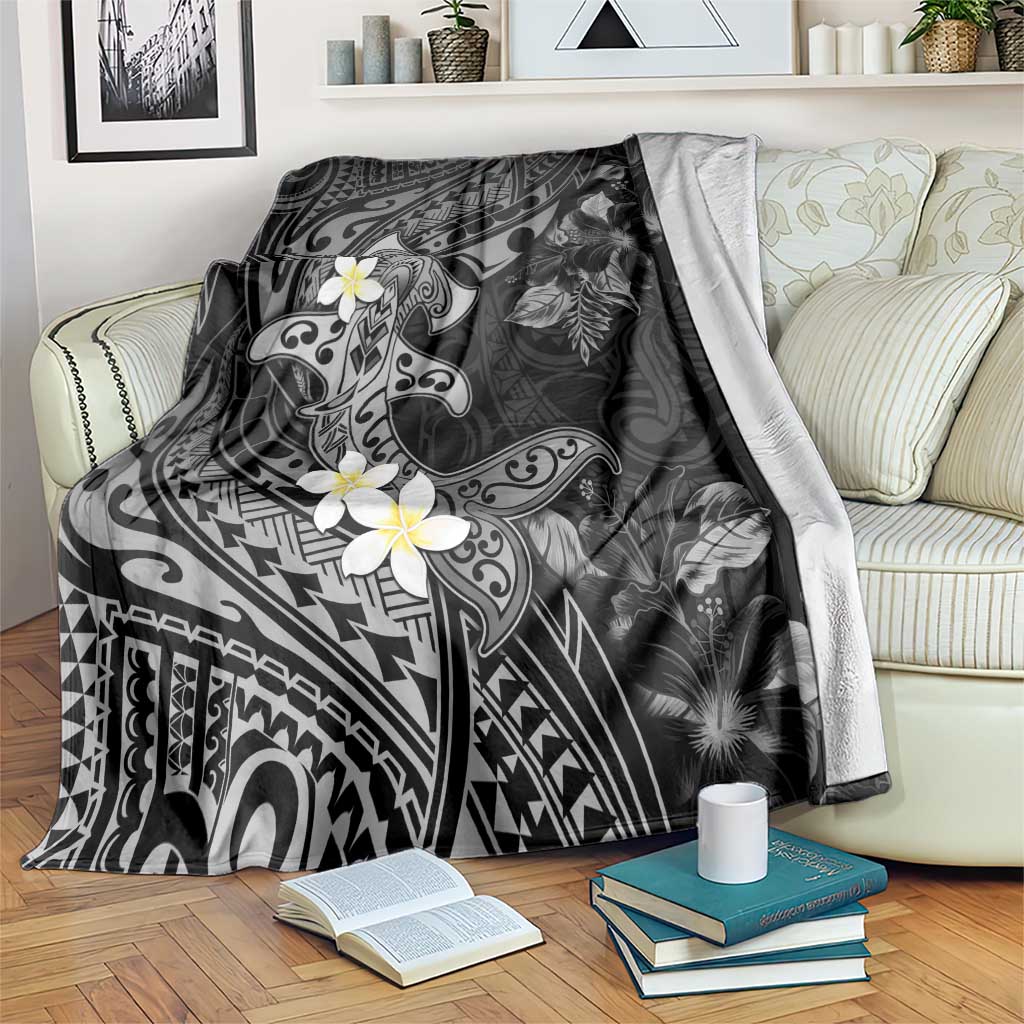 Polynesia Hammerhead Shark Blanket Tropical Flowers Tribal Pattern Black LT05 Black - Polynesian Pride