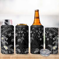 Polynesia Hammerhead Shark 4 in 1 Can Cooler Tumbler Tropical Flowers Tribal Pattern Black