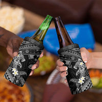 Polynesia Hammerhead Shark 4 in 1 Can Cooler Tumbler Tropical Flowers Tribal Pattern Black