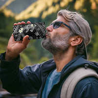 Polynesia Hammerhead Shark 4 in 1 Can Cooler Tumbler Tropical Flowers Tribal Pattern Black
