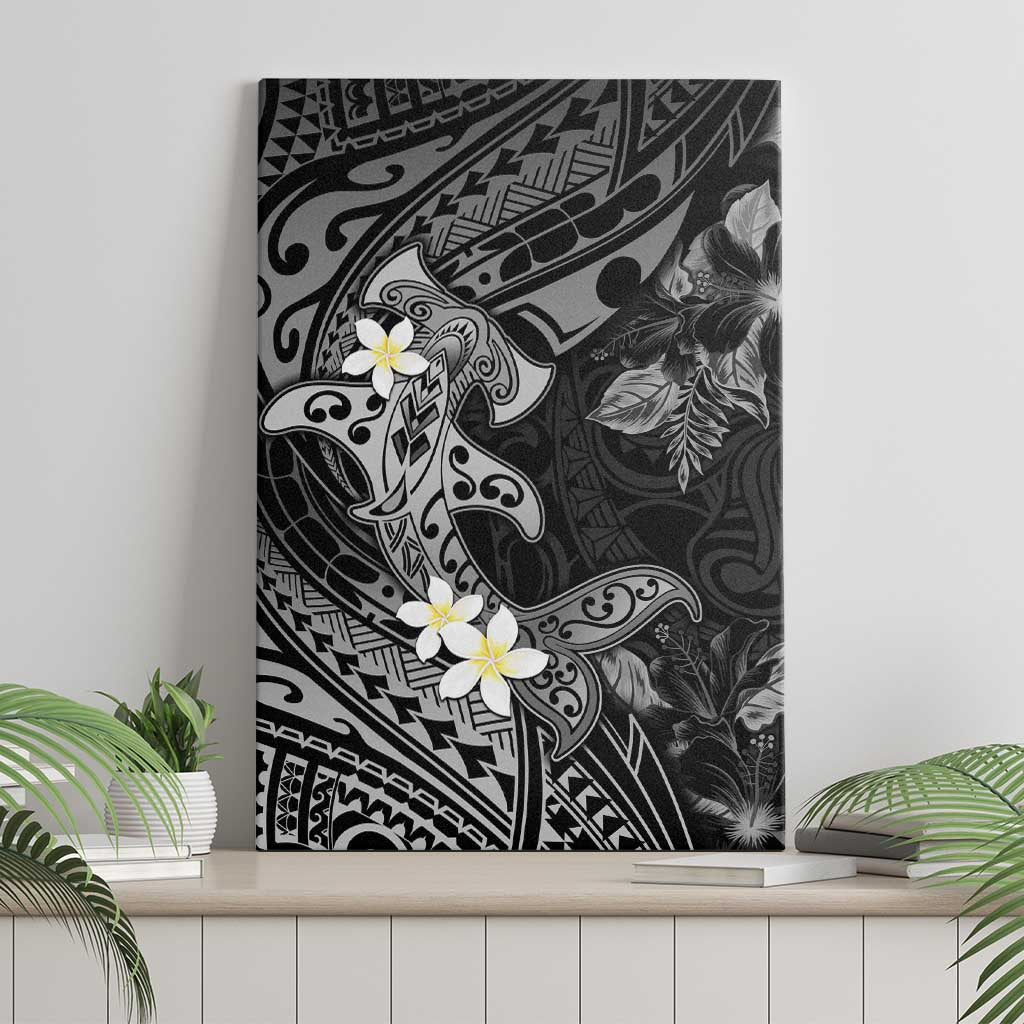 Polynesia Hammerhead Shark Canvas Wall Art Tropical Flowers Tribal Pattern Black LT05 - Polynesian Pride