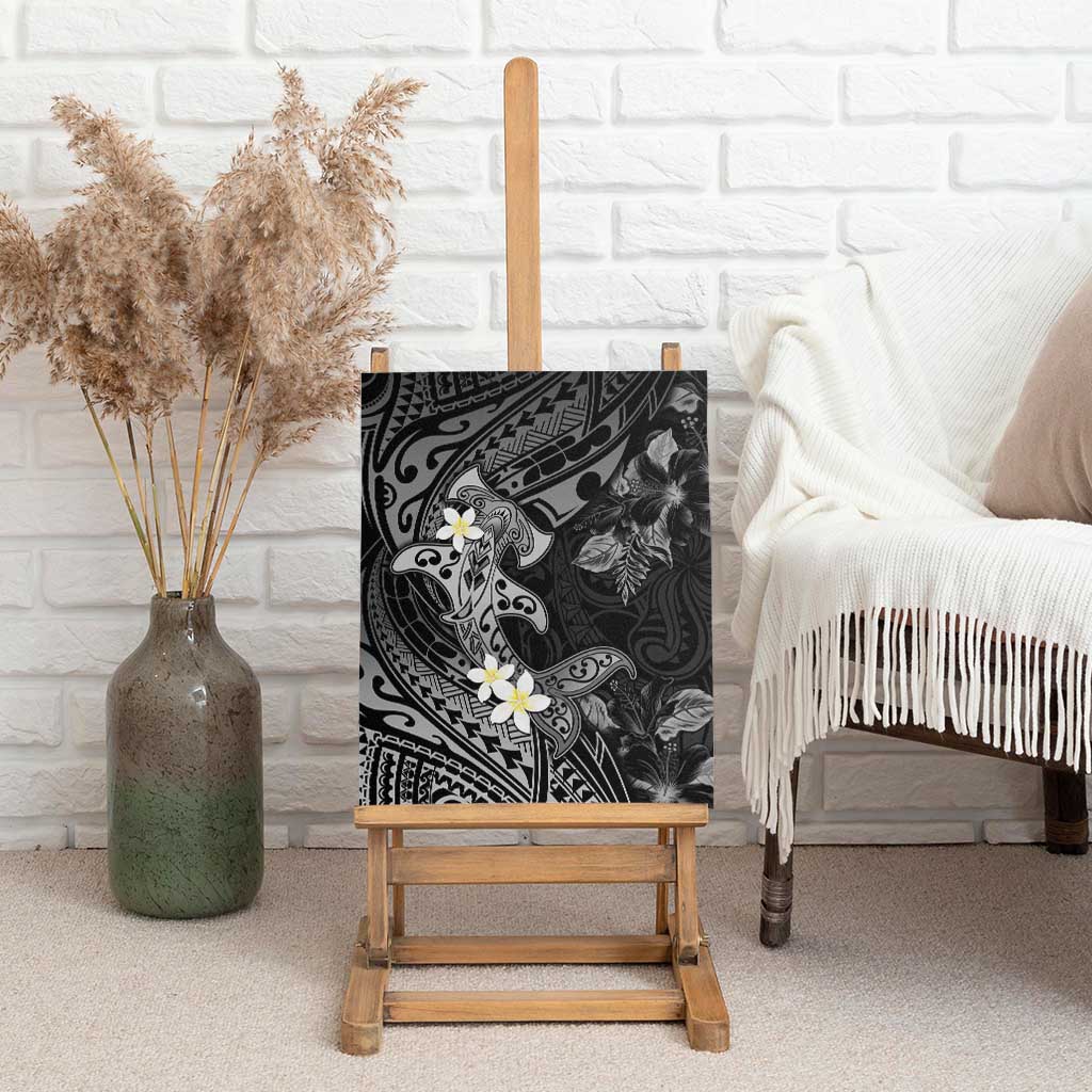 Polynesia Hammerhead Shark Canvas Wall Art Tropical Flowers Tribal Pattern Black LT05 - Polynesian Pride